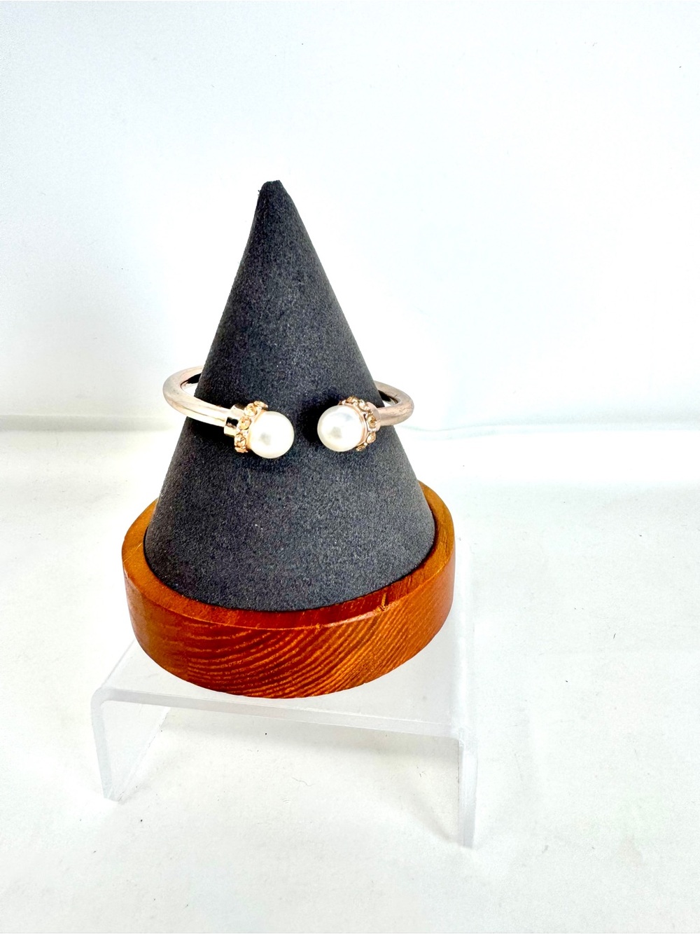 INC International Concepts Gold Tone Open Bangle with White Pearl Accents